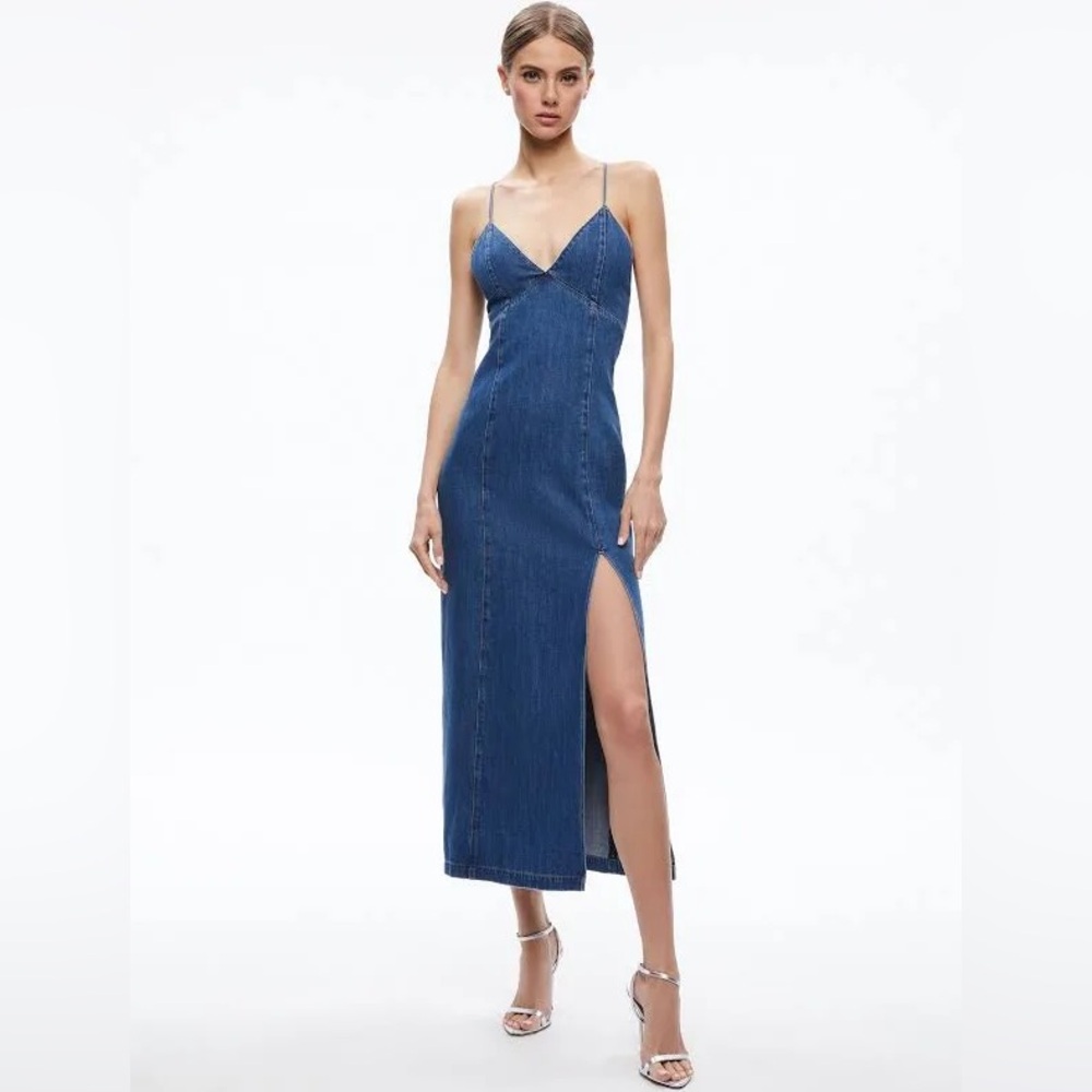 Julietta Denim Slip Dress With Slit by Alice and Olivia